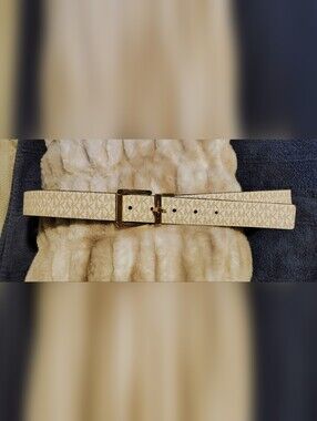 Michael Kors Beige/White reversible Logo Monogram Belt with Gold Buckle
